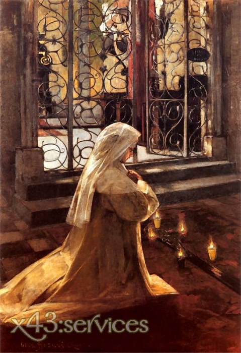 Olga Boznanska - Am Karfreitag - Schwester betet in der Kirche - zum Schließen ins Bild klicken